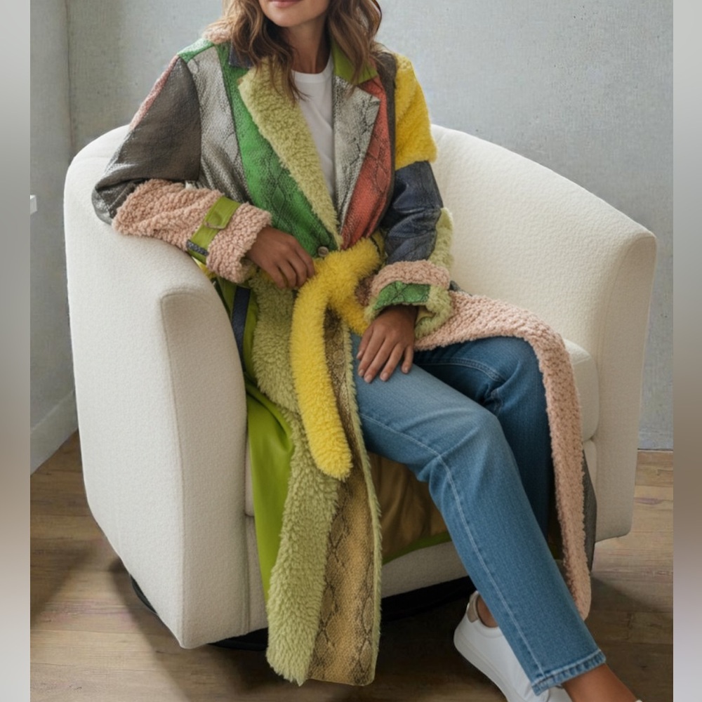 Colin Locascio x Free People Pamela Patchwork Lg Faux Snakeskin Long Belt Trench - Picture 4 of 16